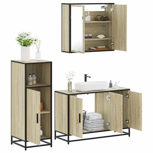 vidaXL 3-tlg. Badmöbel-Set Sonoma-Eiche Holzwerkstoff, 3300951