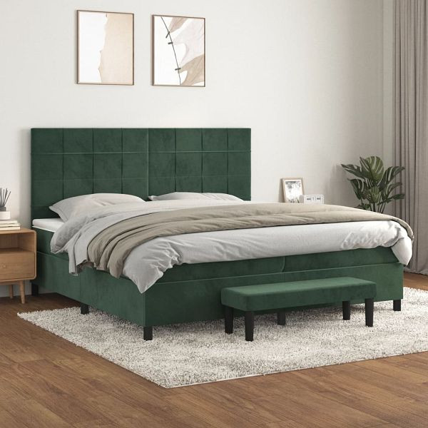 vidaXL Boxspringbett mit Matratze Dunkelgrün 200x200 cm Samt, 3137866