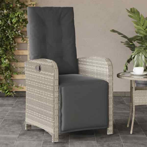vidaXL Gartensessel mit Fußteil Verstellbar Hellgrau Poly Rattan, UV-beständig, 365190