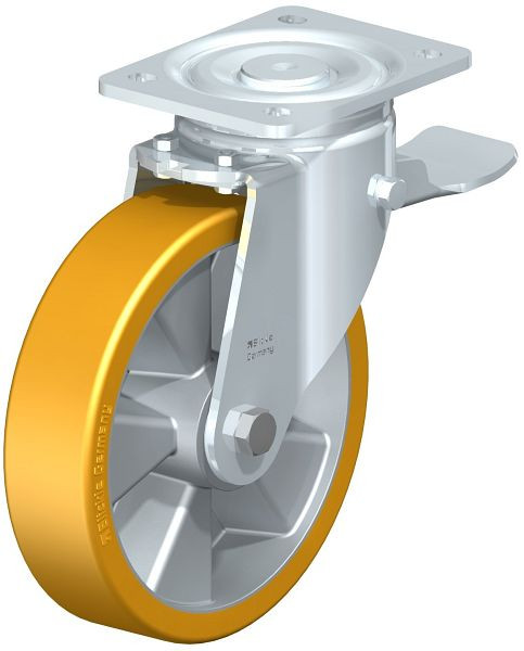 Blickle LH-ALTH 200K-ST Stahlblech-Lenkrolle, Schwerlast-Ausführung, mit Anschraubplatte & Feststeller, Blickle Extrathane®, Hellbraun, 283978