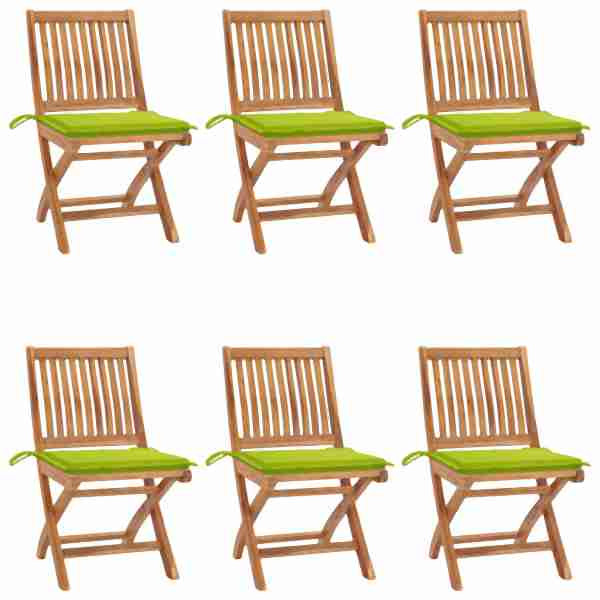 vidaXL Klappbare Gartenstühle mit Kissen 6 Stück Massivholz Teak, 3072845