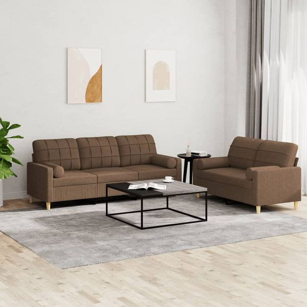 vidaXL 2-teilig Sofagarnitur mit Kissen Braun Stoff, 3201325