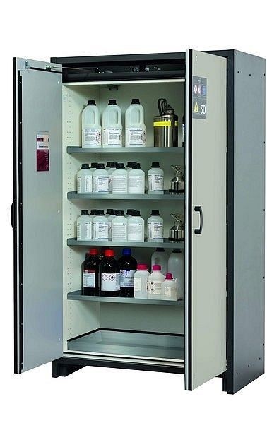 asecos Sicherheitsschrank Q-CLASSIC-30, Q30.195.116 in lichtgrau RAL 7035 mit 4x Fachboden (Edelstahl), 31003-061-30011