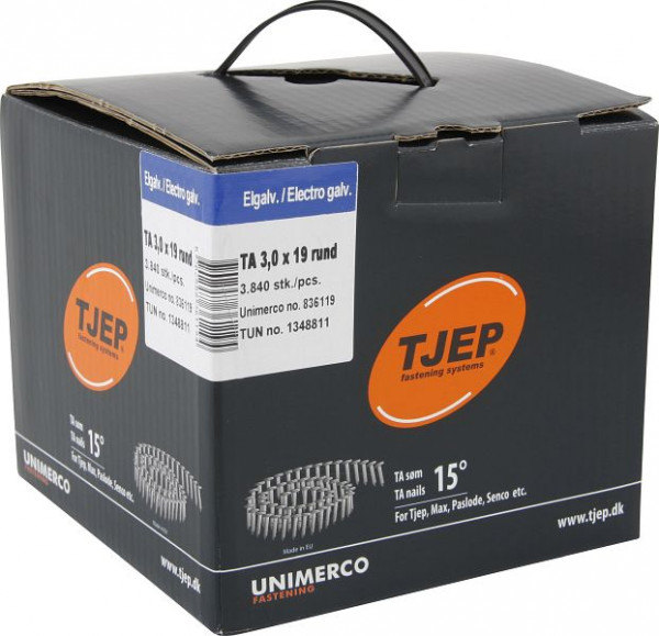TJEP TA30/19 Rillennagel verzinkt, Dachpappnagel, Box 3.840 Stück, TA Nägel, 836119