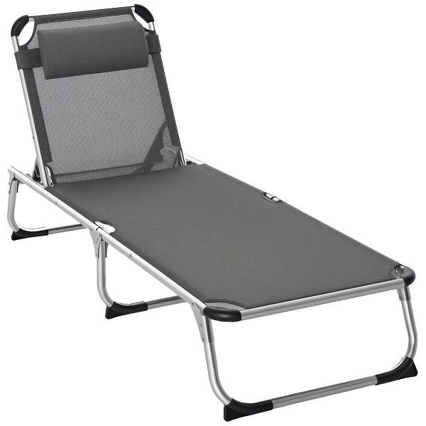 Outsunny Sonnenliege faltbar Gartenliege mit Kopfkissen Liegestuhl mit der 4-stufig verstellbaren Rückenlehne Campingliege bis 120 kg, 84B-592GY