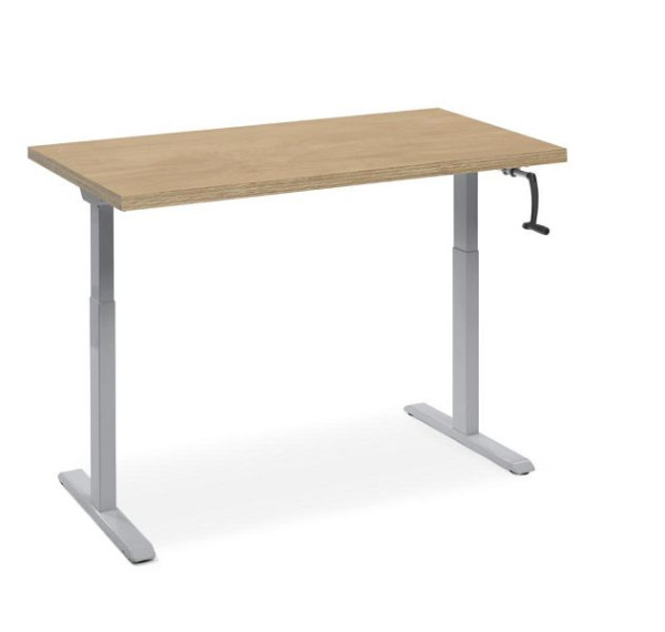 Deskin Arbeitstisch manuell höhenverstellbar Flex Modul K, 40 mm Buche Multiplex, Gestell Alusilber, B 1500 x T 700 x H 710-1190 mm, 360360