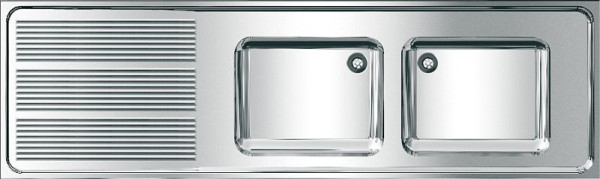 KWC Gewerbespüle, Maxima, Edelstahl, 2 Becken, 2000x432x600 mm, Tropfteil links, 2000057710