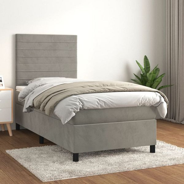 vidaXL Boxspringbett mit Matratze Hellgrau 90x190 cm Samt, 3143055