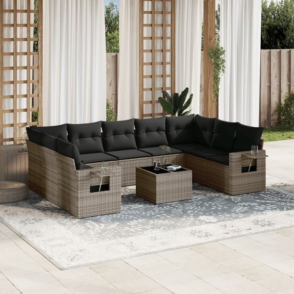 vidaXL 10-tlg. Garten-Sofagarnitur mit Kissen Grau Poly Rattan, 3220609