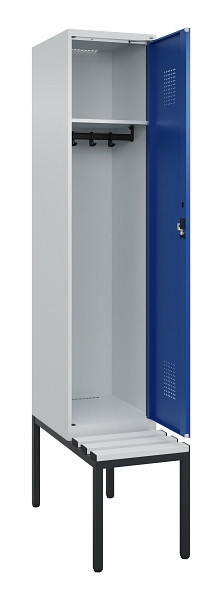 C+P Spind Evolo PLUS, 1 Abteile, 2120x400x815mm, 7035/5010, Haken 4, Zylinderschloss, Sitzfläche Kunststoff, Sitzbank, 0490507-12 S10087