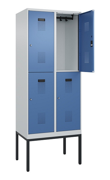 C+P Doppelstock-Spind Evolo PLUS, Gestell, 4 Fächer, 2120x800x500mm, 7035/5023, Zylinderschloss, 0493307-22 S10035
