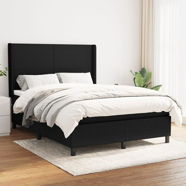 vidaXL Boxspringbett mit Matratze Schwarz 140x200 cm Stoff, 3131275