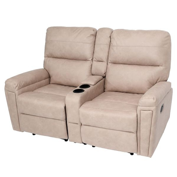 Mendler 2er Kinosessel HWC-K17, Relaxsessel Fernsehsessel Sofa, Nosagfederung Getränkehalter Fach, Stoff/Textil beige, 94725+94726+94727