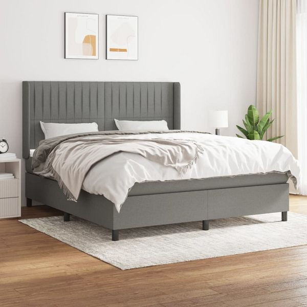 vidaXL Boxspringbett mit Matratze Dunkelgrau 180x200 cm Stoff, 3131610