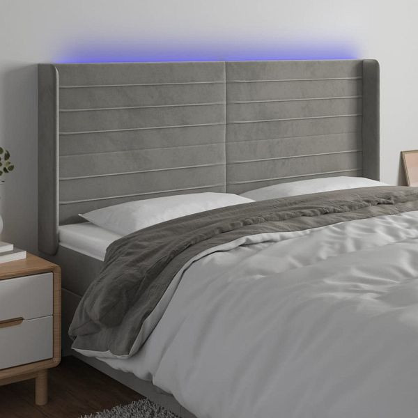 vidaXL LED Kopfteil Hellgrau 183x16x118/128 cm Samt, 3124248