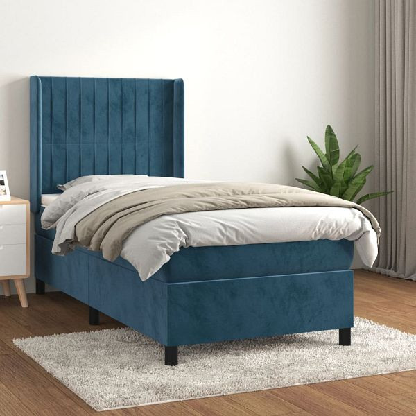 vidaXL Boxspringbett mit Matratze Dunkelblau 80x200 cm Samt, 3132769
