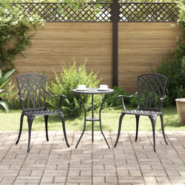 vidaXL Gartenstühle 2 Stück Schwarz Gussaluminium, 42002399