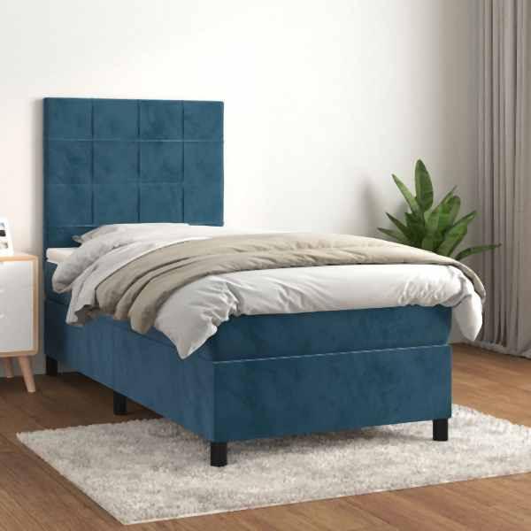 vidaXL Boxspringbett mit Matratze Dunkelblau 90x190 cm Samt, 3142999