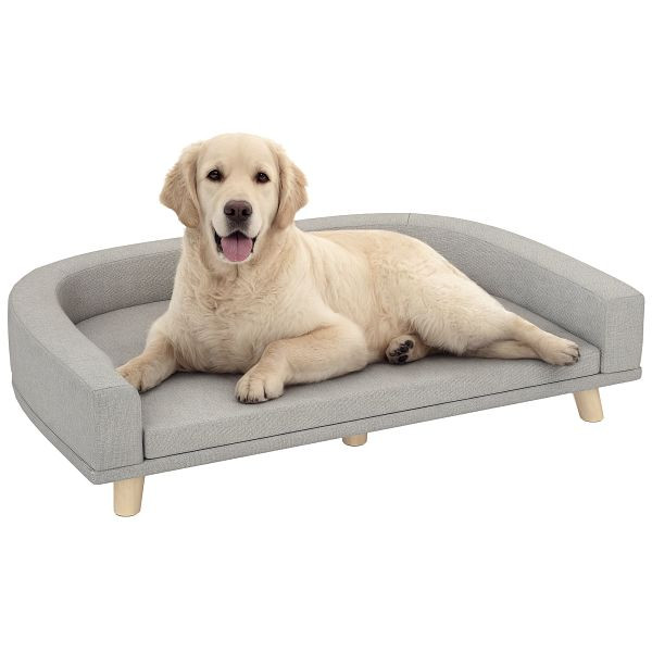 PawHut Hundesofa für große Hunde bis 30 kg, gepolsterte, Kiefernholzbeine, 98 x 67 x 25 cm, Grau, D04-262V00GY