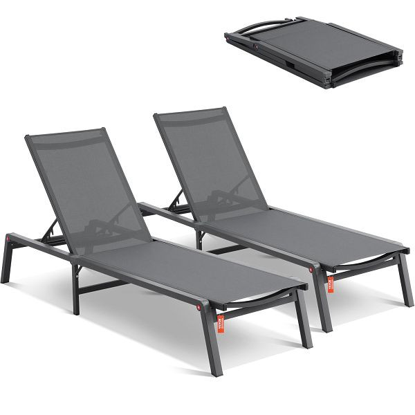 VEVOR 2x Sonnenliege Strandliege Liegestuhl Relaxliege 182x60x88cm Dunkelgrau, JSTYGDTYSHSKGTUY1V0