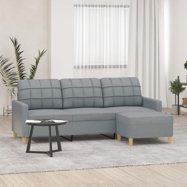vidaXL 3-Sitzer-Sofa mit Hocker Hellgrau 180 cm Stoff, 3201001