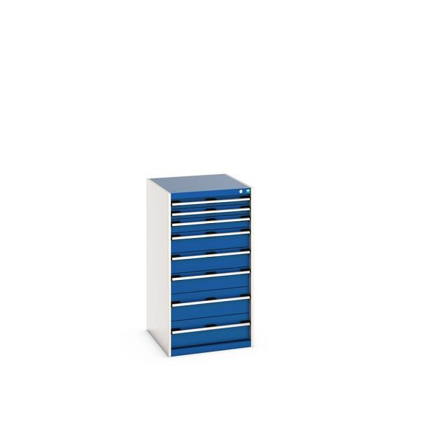 bott cubio Schubladenschrank bestückt, mit 8 Schubladen, BxTxH: 650x750x1200mm, RAL 7035/5010, Enzianblau, 40027039.11V