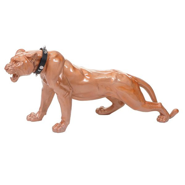 Mendler Deko Figur Leopard 59cm, Polyresin Skulptur Panther, In-/Outdoor, antik hochglanz mit Halsband, 57016