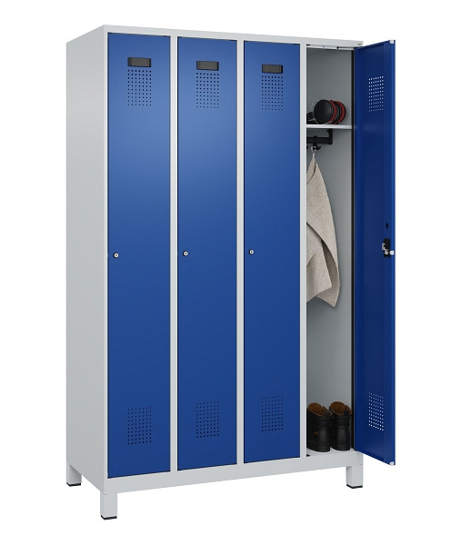 C+P Spind Evolo PLUS, mit Füßen, 4 Abteile, 1950x1200x500mm, 7035/5010, Verschluss Zylinderschloss, Ablageböden 4, 049010-40 S10033