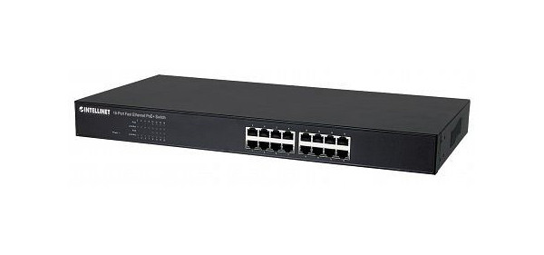 INTELLINET 16-Port Fast Ethernet PoE+ Switch, 8 x PoE IEEE 802.3at/af Power-over-Ethernet (PoE+/PoE) Ports, 8 x Standard RJ45-Ports, 560771