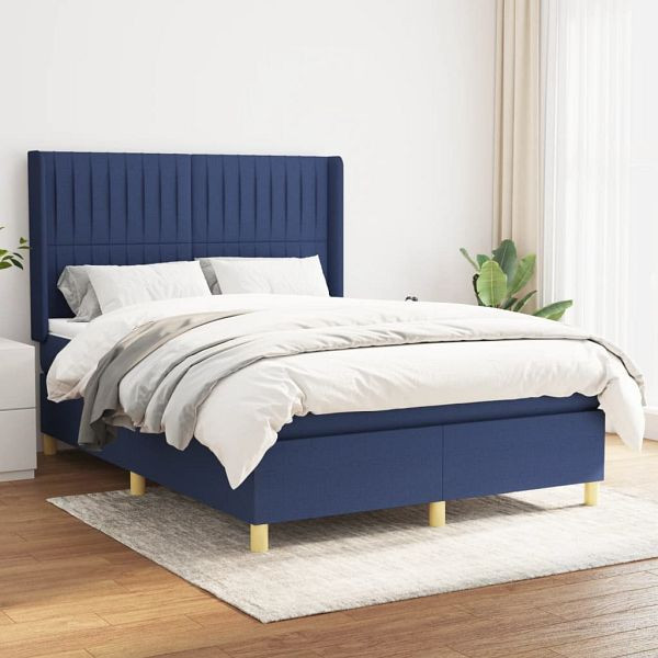 vidaXL Boxspringbett mit Matratze Blau 140x190 cm Stoff, 3132151