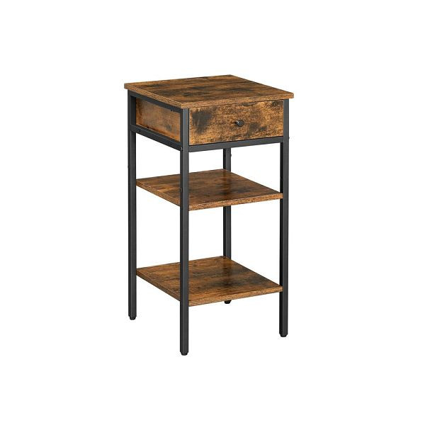 VASAGLE Beistelltisch mit Schublade, Vintagebraun-Schwarz, 35x35x70 cm, LET502B01