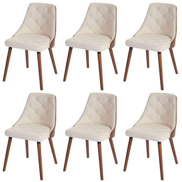 Mendler 6er-Set Esszimmerstuhl HWC-A75, Besucherstuhl Küchenstuhl, Walnuss-Optik Bugholz, Kunstleder creme, 48414+48414+48414