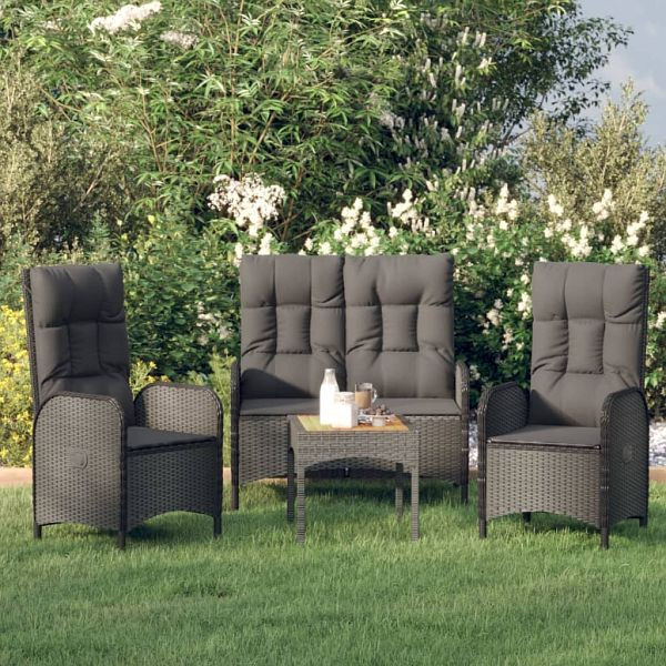 vidaXL 3-tlg. Garten-Essgruppe mit Kissen Schwarz Poly Rattan, 3185093