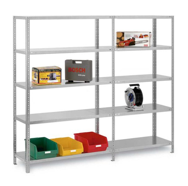 hofe Fachboden-Grundregal, 1500x500x1000 mm, 4 Fachebenen, verzinkt, 125 kg Fachlast, 500 kg Feldlast, zweiseitige Bedienung, WZG15510L