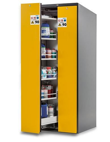 asecos Wide-Scoper, Feuerbeständiger Gefahrstoffschrank 81-8, 2 Vertikalauszüge, Tür gelb, 245548