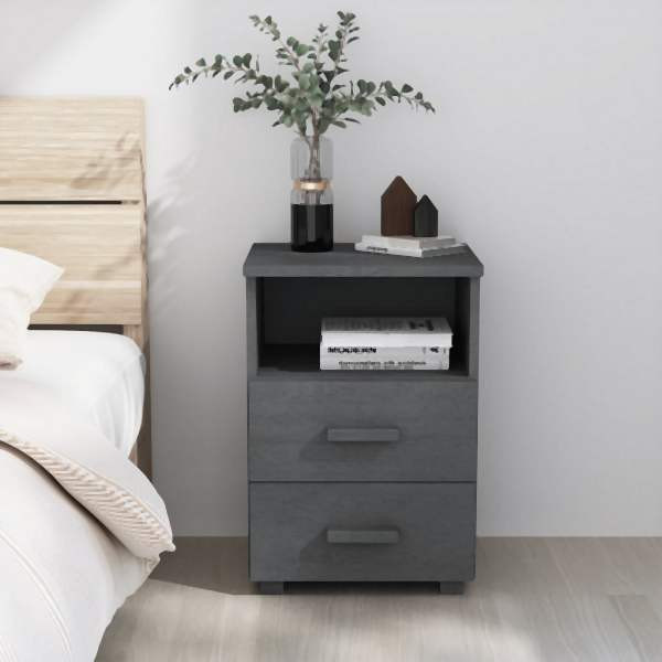 vidaXL Nachttisch HAMAR Dunkelgrau 40x35x62 cm Massivholz Kiefer, 340414
