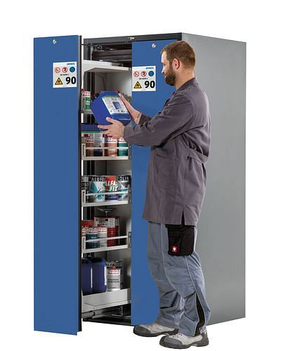 asecos Wide-Scoper, Feuerbeständiger Gefahrstoffschrank 81-8, 2 Vertikalauszüge, Tür blau, 245550