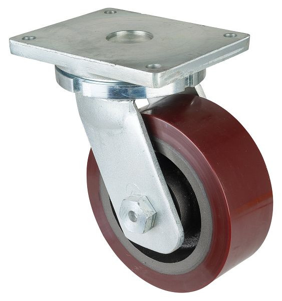 BS Rollen Schwerlastrolle, Rad-Breite 100 mm, Rad-Ø 250 mm, Tragfähigkeit 2200 kg, Guss-Polyurethan 95 Shore A, Radkörper Guss, Kugellager, RR100.C10.253