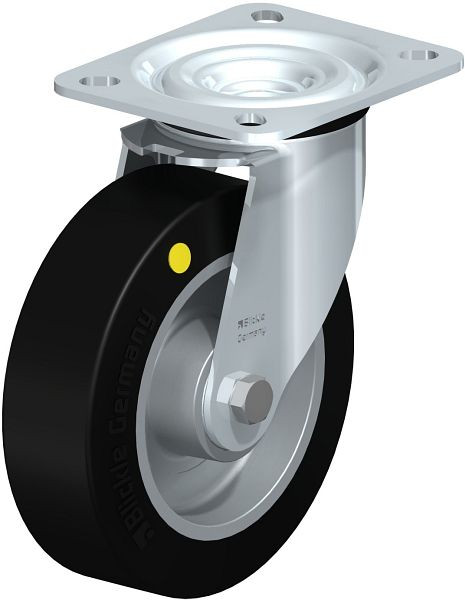 Blickle L-ALEV 125K-EL Stahlblech-Lenkrolle, mittelschwere Ausführung, mit Anschraubplatte, Elastik-Vollgummi, Schwarz, 633271