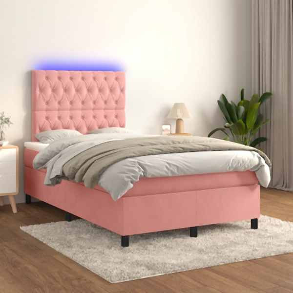 vidaXL Boxspringbett mit Matratze & LED Rosa 120x200 cm Samt, 3136298