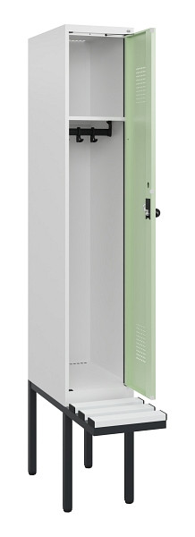 C+P Spind Evolo PLUS, 1 Abteil, 1950x300x815mm, 9016/6019, Drehriegel, Sitzfläche Kunststoff, 0490405-10 S10073