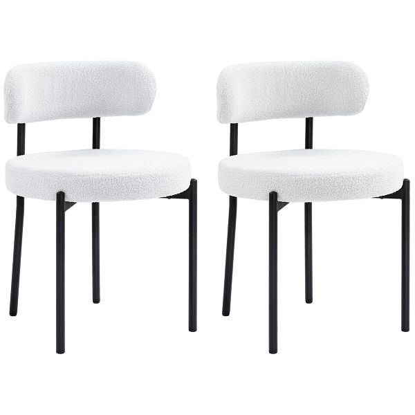 HOMCOM 2er-Set Esszimmerstühle, Fleece-Polsterung, Stühle mit Polstersitz, Metallbeine, Cremeweiß, 83A-168V00CW