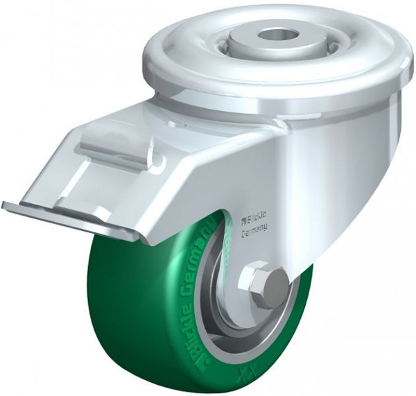 Blickle LKR-ALST 82K-FI Stahlblech-Lenkrolle, schwere Ausführung, mit Rückenloch & Feststeller, Blickle Softhane®, Grün, 754842