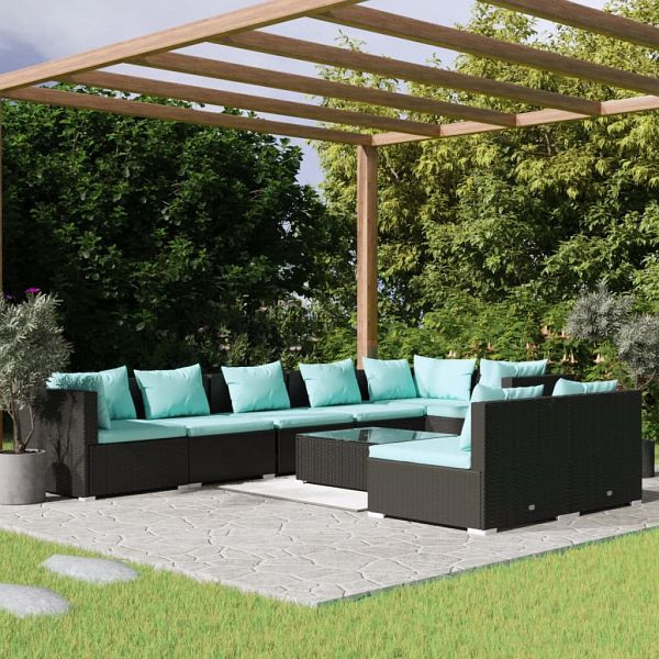 vidaXL 9-teilig Garten-Lounge-Set mit Kissen Schwarz Poly Rattan, 3102409