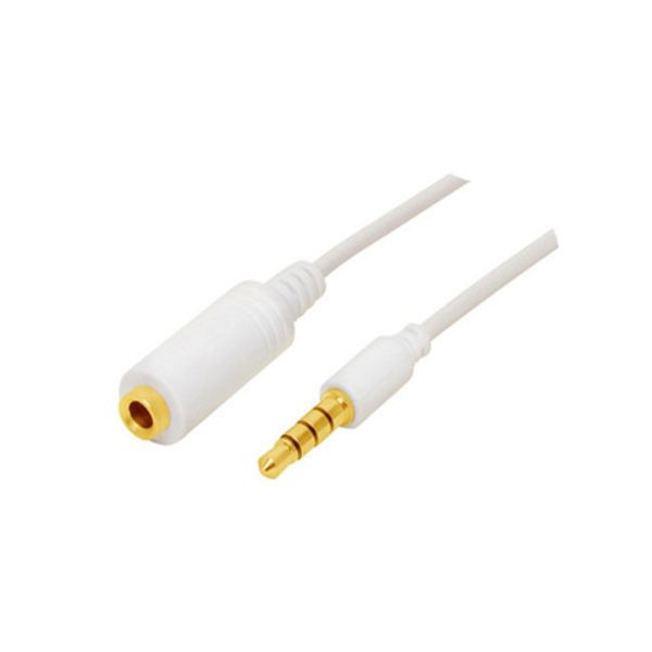 S-Conn Klinkenverlängerung, 4-pol 3,5mm Stecker auf Buchse, vergoldete Kontakte, Stecker A.D. 6,2mm, weiß, 1,0m, 33111