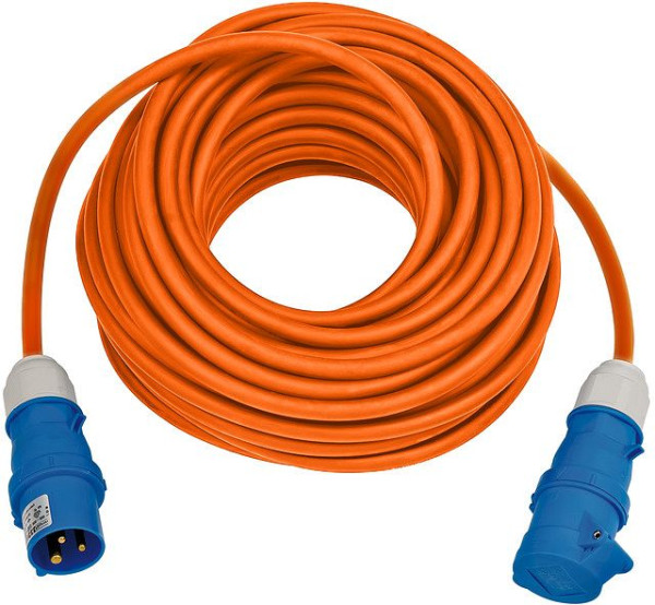 Brennenstuhl Camping-Verlängerungskabel 25m (CEE-Kabel, orange, CEE-Stecker und Kupplung mit Verschlussklappe, Außenbereich IP44), VE: 2 Stück, 1167650625