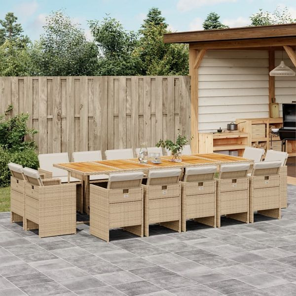 vidaXL 15-teilig Garten-Essgruppe mit Kissen Beige Poly Rattan, 3277827