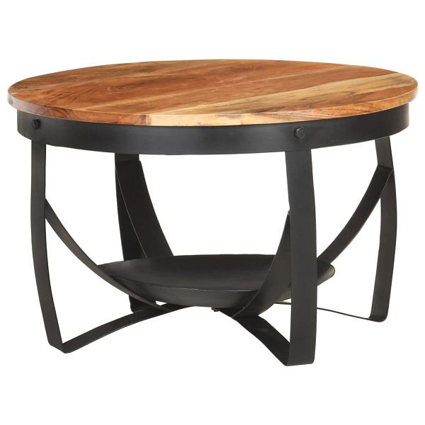 vidaXL Couchtisch Ø68x43 cm Massivholz Akazie, Material: Massives Akazienholz mit natürlichem Finish, Eisen mit schwarzer Pulverbeschichtung, 320795