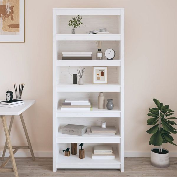 vidaXL Bücherregal Weiß 80x35x183 cm Massivholz Kiefer, 821695