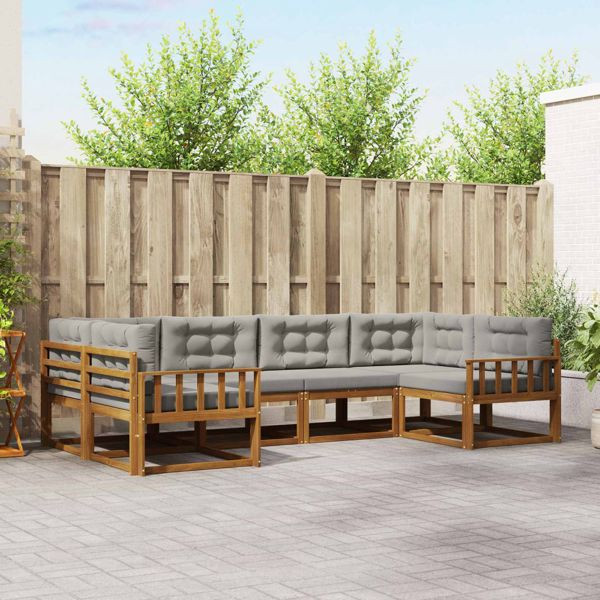 vidaXL Outdoor-Sofagarnitur mit Kissen 6-teilig Natürlich und Hellgrau, 3368064
